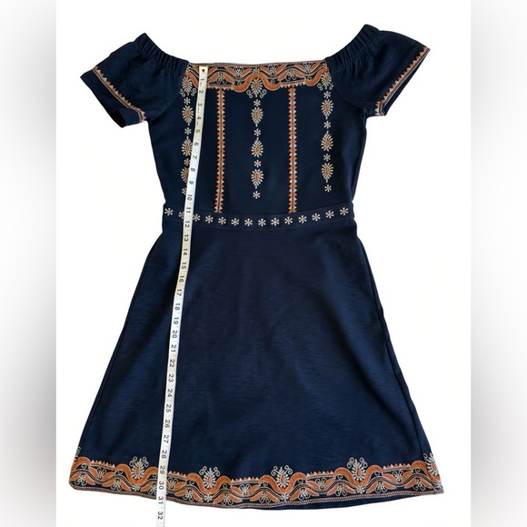 Tory Burch Nell Womens XS Dress Off the Shoulder Embroidered Blue Boho - Picture 9 of 9
